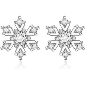imageBriLove 925 Sterling Silver Post Sparkling Cubic Zirconia Christmas Snowflake Earrings for WomenShiny Winter Party Stud Snowflakes Earring for Xmas Festival Decor Holiday Party Jewelry Gift