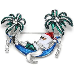 imageBriLove Christmas Brooch Pin for Women Shiny Rhinestone Cute Candy Crutch Santa Claus Jingle Bell Brooches Xmas Festival Decor Holiday Party Jewelry GiftSanta Claus Silver