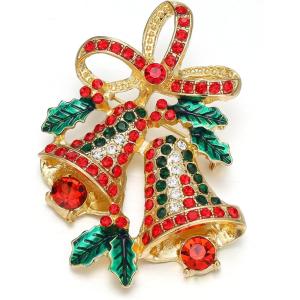 imageBriLove Christmas Brooch Pin for Women Shiny Rhinestone Cute Candy Crutch Santa Claus Jingle Bell Brooches Xmas Festival Decor Holiday Party Jewelry GiftJingle Bell Gold