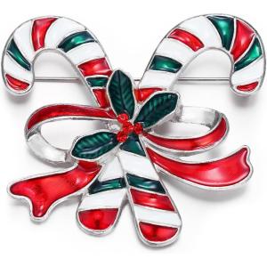 imageBriLove Christmas Brooch Pin for Women Shiny Rhinestone Cute Candy Crutch Santa Claus Jingle Bell Brooches Xmas Festival Decor Holiday Party Jewelry GiftCandy Crutch Silver