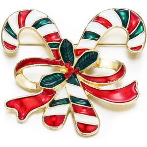 imageBriLove Christmas Brooch Pin for Women Shiny Rhinestone Cute Candy Crutch Santa Claus Jingle Bell Brooches Xmas Festival Decor Holiday Party Jewelry GiftCandy Crutch Gold