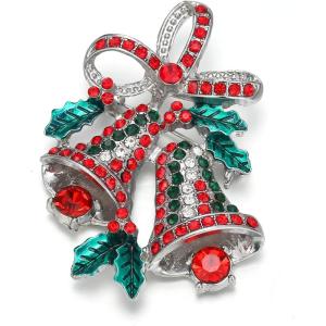 imageBriLove Christmas Brooch Pin for Women Shiny Rhinestone Cute Candy Crutch Santa Claus Jingle Bell Brooches Xmas Festival Decor Holiday Party Jewelry GiftJingle Bell Silver
