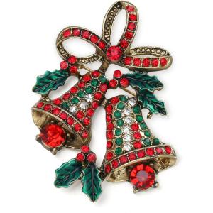 imageBriLove Christmas Brooch Pin for Women Shiny Rhinestone Cute Candy Crutch Santa Claus Jingle Bell Brooches Xmas Festival Decor Holiday Party Jewelry GiftJingle Bell AntiqueGold
