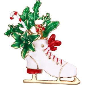 imageBriLove Christmas Brooch Pins Snowflake Pin Vintage Holiday Candy Cane Sleigh Shoes Wreath Brooches Xmas Christma Party Gifts for WomenChristmas Shoes