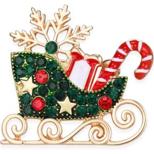 imageBriLove Christmas Brooch Pins Snowflake Pin Vintage Holiday Candy Cane Sleigh Shoes Wreath Brooches Xmas Christma Party Gifts for WomenSleigh Brooches