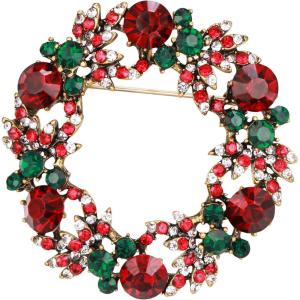 imageBriLove Christmas Brooch Pins Snowflake Pin Vintage Holiday Candy Cane Sleigh Shoes Wreath Brooches Xmas Christma Party Gifts for WomenWreath