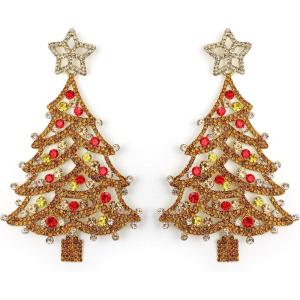 imageBriLove Christmas Earrings for Women Shiny Rhinestone Star Xmas Tree Drop Dangle Earring Festival Decor Holiday Party Jewelry GiftBrown GoldTone