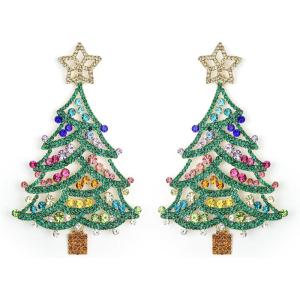 imageBriLove Christmas Earrings for Women Shiny Rhinestone Star Xmas Tree Drop Dangle Earring Festival Decor Holiday Party Jewelry GiftEmerald Color GoldTone