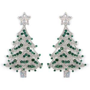 imageBriLove Christmas Earrings for Women Shiny Rhinestone Star Xmas Tree Drop Dangle Earring Festival Decor Holiday Party Jewelry GiftEmerald Color SilverTone