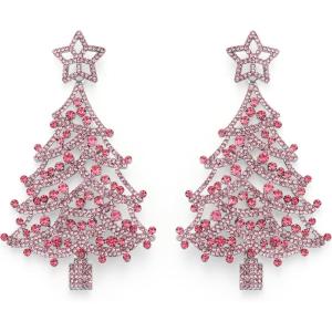 imageBriLove Christmas Earrings for Women Shiny Rhinestone Star Xmas Tree Drop Dangle Earring Festival Decor Holiday Party Jewelry GiftPink SilverTone