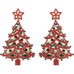 imageBriLove Christmas Earrings for Women Shiny Rhinestone Star Xmas Tree Drop Dangle Earring Festival Decor Holiday Party Jewelry GiftRuby Color GoldTone