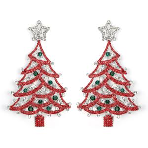 imageBriLove Christmas Earrings for Women Shiny Rhinestone Star Xmas Tree Drop Dangle Earring Festival Decor Holiday Party Jewelry GiftRuby Color SilverTone