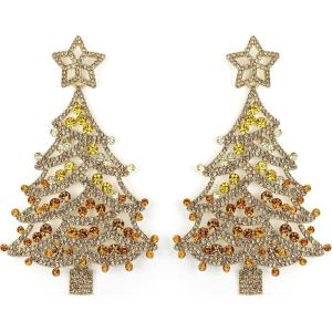 imageBriLove Christmas Earrings for Women Shiny Rhinestone Star Xmas Tree Drop Dangle Earring Festival Decor Holiday Party Jewelry GiftYellow GoldTone