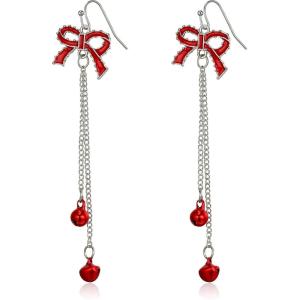 imageBriLove Christmas Earrings for Women Sparkling Crystal Red Santa Claus Hat Snowflake Stockings Deer Bow Tie Drop Dangle Earring for Holiday PartyBow Tie