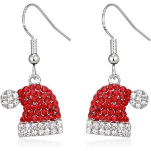 imageBriLove Christmas Earrings for Women Sparkling Crystal Red Santa Claus Hat Snowflake Stockings Deer Bow Tie Drop Dangle Earring for Holiday PartySanta Claus Hat