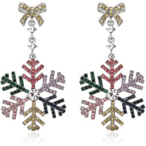 imageBriLove Christmas Snowflake Earrings for WomenShiny Winter Party Bowtie Snowflakes Rhinestones Dangle Drop Earring for Xmas Festival Decor Holiday Party Jewelry GiftMulticolor SilverTone