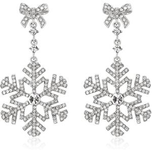 imageBriLove Christmas Snowflake Earrings for WomenShiny Winter Party Bowtie Snowflakes Rhinestones Dangle Drop Earring for Xmas Festival Decor Holiday Party Jewelry GiftClear SilverTone