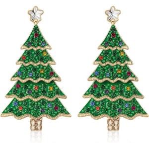 imageBriLove Christmas Tree Earrings for WomenShiny Winter Party 5 Layer Rhinestones Dangle Drop Earring for Xmas Festival Decor Holiday Party Jewelry GiftMulticolor GoldTone