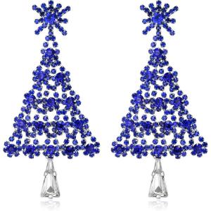 imageBriLove Christmas Tree Snowflake Earrings for WomenShiny Winter Party Snowflakes Rhinestones Dangle Drop Earring for Xmas Festival Decor Holiday Party Jewelry GiftBlue SilverTone