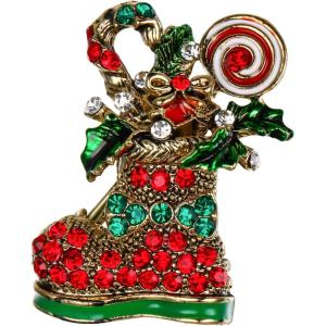 imageBriLove Womens Christmas Shoe Brooch Xmas Lollipop Crystal Pin Costume Gift Multicolor GoldTone