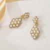 imageBriLove Womens Wedding Bridal Rhombus Crystal Simulated Pearl Hollow Chandelier ClipOn Dangle EarringsGoldTone