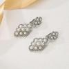 imageBriLove Womens Wedding Bridal Rhombus Crystal Simulated Pearl Hollow Chandelier ClipOn Dangle EarringsSilverTone