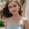 imageBriLove Dainty Elegant 925 Sterling Silver Natural Stone Unique Irregular Lightweight Dangle Drop Earrings Jewelry for Birthday Party Turquoise SilverTone