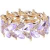 imageBriLove Womens Wedding Bridal Crystal MarquiseShape Leaf Stretch Bangle BraceletLight Purple GoldPlatedBase