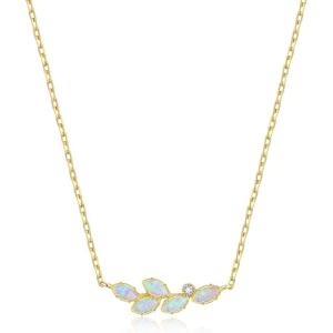 imageBriLove 925 Sterling Silver Nature Stone Minimalistic Moonstone Opal Agate Choker Pendant Necklace Gift for Women BirthdayMothers DayValentines DayChristmasLeaf Pendant