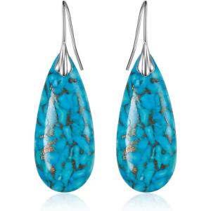 imageBriLove Dainty Elegant 925 Sterling Silver Natural Stone Unique Irregular Lightweight Dangle Drop Earrings Jewelry for Birthday Party Turquoise SilverTone