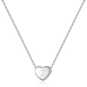 imageBriLove Personalized 925 Sterling Silver Dainty Small Tiny Initial Heart Pendant Choker Necklace Gift for Women Mothers DayValentines DayBirthdayChristmasAnniversaryZ