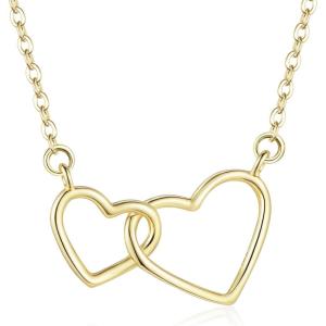 imageBriLove Real 925 Sterling Silver Dainty Double Love Heart Pendant Choker Necklace Gift for Women BirthdayMothers DayValentines DayChristmasGoldTone
