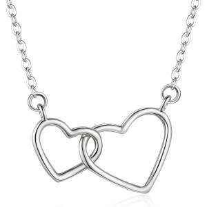 imageBriLove Real 925 Sterling Silver Dainty Double Love Heart Pendant Choker Necklace Gift for Women BirthdayMothers DayValentines DayChristmasSilverTone