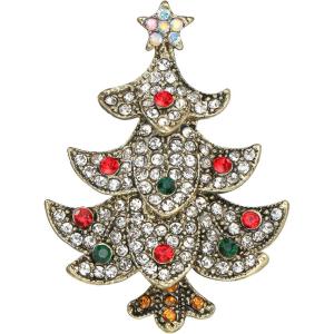 imageBriLove Vintage Inspired Christmas Brooch Pin for Women Shiny Rhinestone Christmas Tree Brooches for Xmas Festival Decor Holiday Party Jewelry GiftClear GoldTone