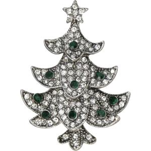 imageBriLove Vintage Inspired Christmas Brooch Pin for Women Shiny Rhinestone Christmas Tree Brooches for Xmas Festival Decor Holiday Party Jewelry GiftEmerald Color SilverTone