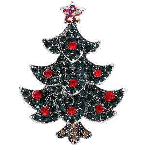 imageBriLove Vintage Inspired Christmas Brooch Pin for Women Shiny Rhinestone Christmas Tree Brooches for Xmas Festival Decor Holiday Party Jewelry GiftGreen SilverTone