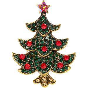 imageBriLove Vintage Inspired Christmas Brooch Pin for Women Shiny Rhinestone Christmas Tree Brooches for Xmas Festival Decor Holiday Party Jewelry GiftMulticolor GoldTone