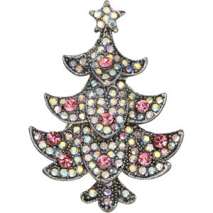 imageBriLove Vintage Inspired Christmas Brooch Pin for Women Shiny Rhinestone Christmas Tree Brooches for Xmas Festival Decor Holiday Party Jewelry GiftPink SilverTone