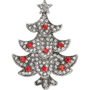 imageBriLove Vintage Inspired Christmas Brooch Pin for Women Shiny Rhinestone Christmas Tree Brooches for Xmas Festival Decor Holiday Party Jewelry GiftRuby Color SilverTone