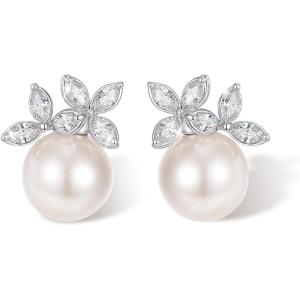 imageBriLove Wedding Stud Earrings for Women Gorgeous Cubic Zirconia Simulated Pearl Marquise Bridal Earring for Bride Bridesmaid Party Prom AccessoriesSix Marquise