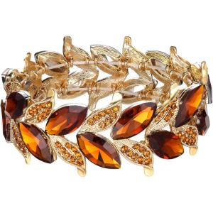 imageBriLove Womens Wedding Bridal Crystal MarquiseShape Leaf Stretch Bangle BraceletChampagne GoldPlatedBase