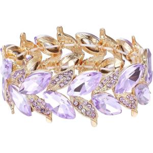 imageBriLove Womens Wedding Bridal Crystal MarquiseShape Leaf Stretch Bangle BraceletLight Purple GoldPlatedBase