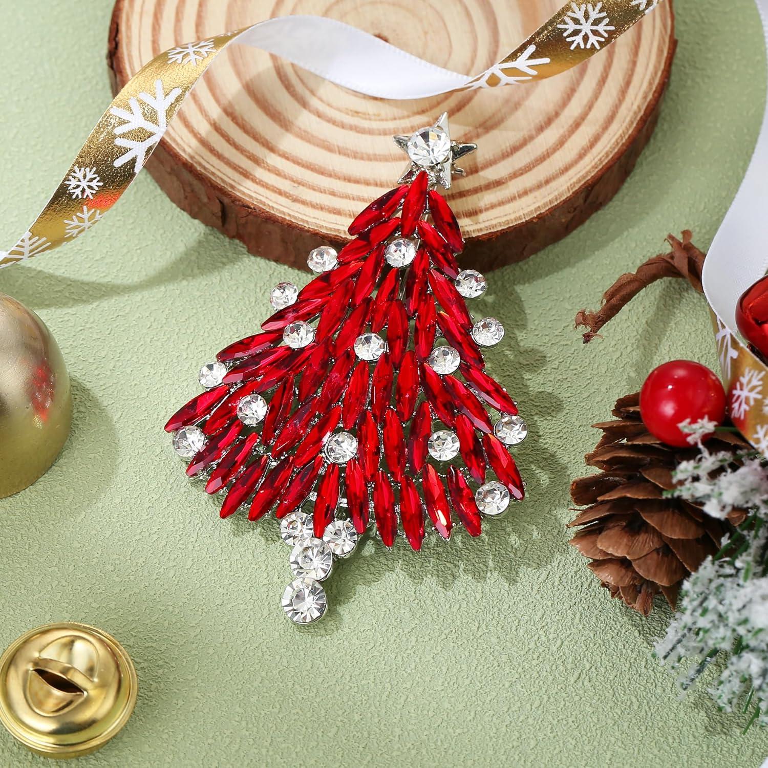 imageBriLove Merry Christmas Tree Brooch Xmas Star Rhinestone Marquise Decorative Gift for WomenColor SilverTone