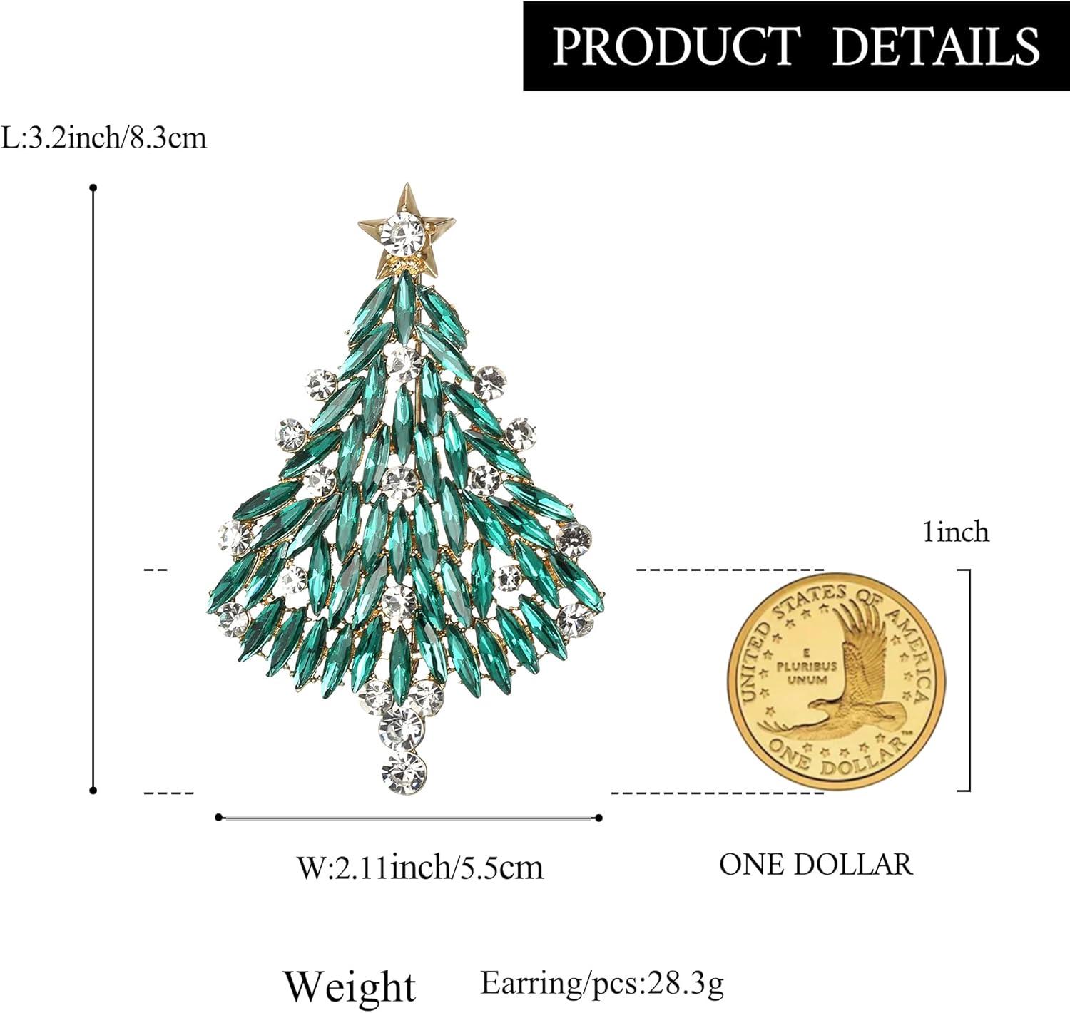 imageBriLove Merry Christmas Tree Brooch Xmas Star Rhinestone Marquise Decorative Gift for WomenEmerald Color GoldTone