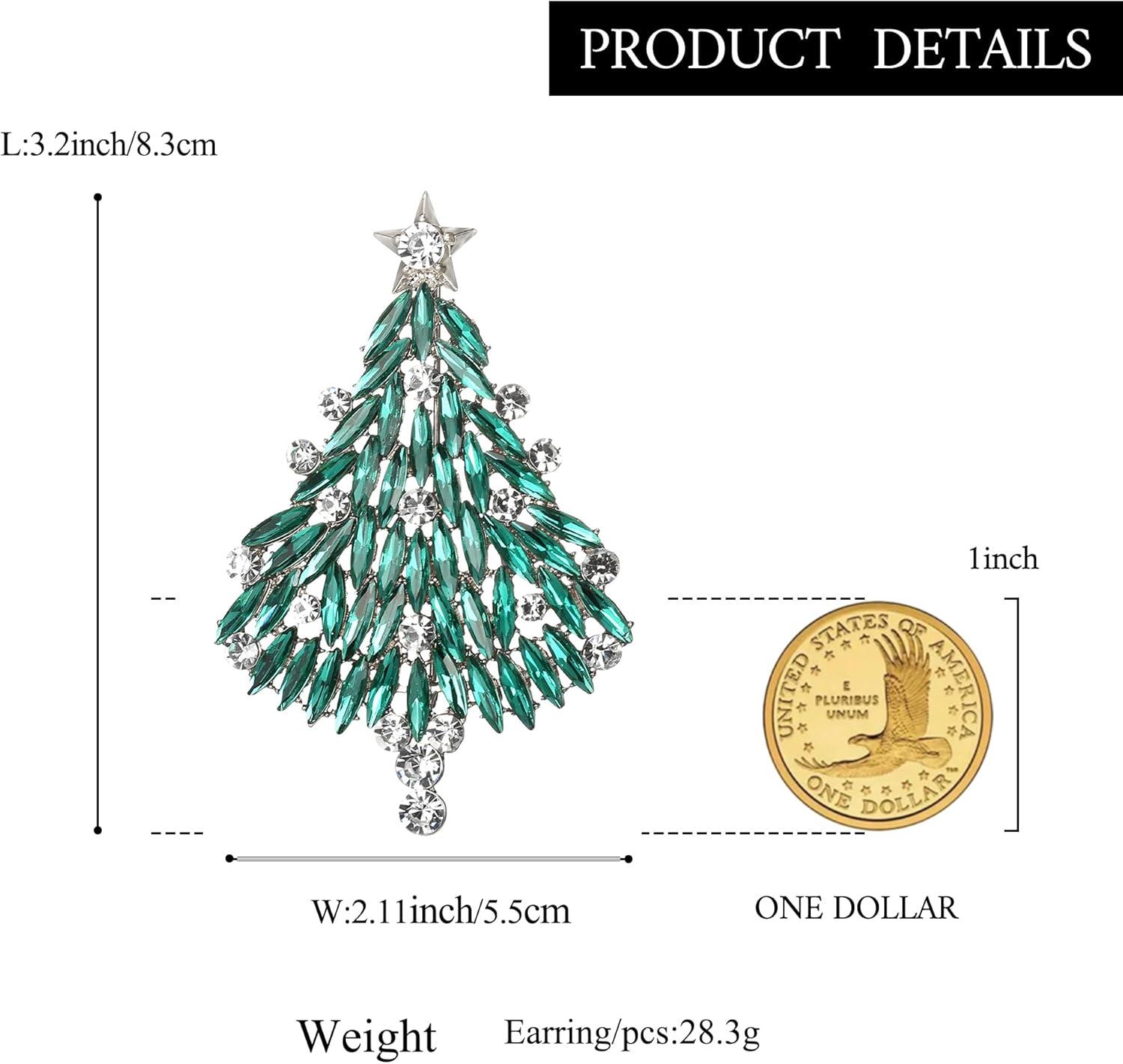 imageBriLove Merry Christmas Tree Brooch Xmas Star Rhinestone Marquise Decorative Gift for WomenEmerald Color SilverTone