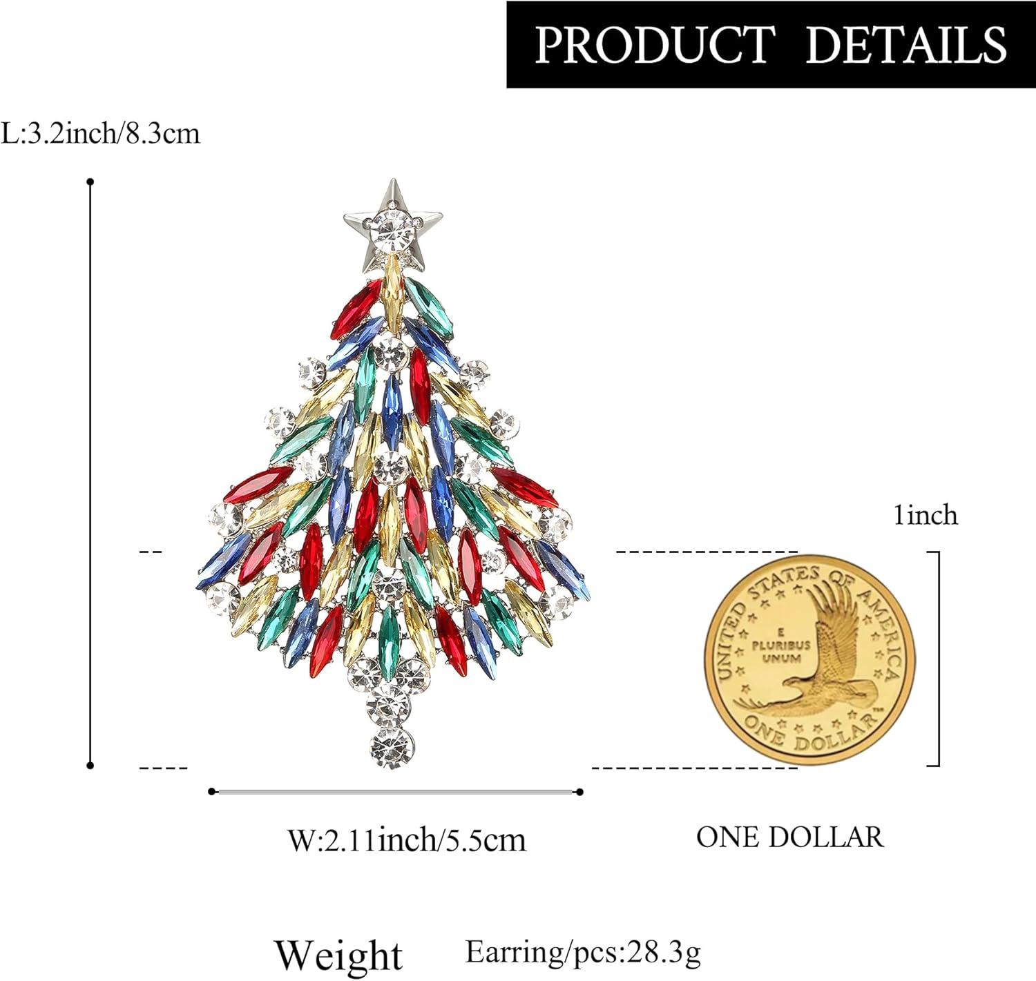 imageBriLove Merry Christmas Tree Brooch Xmas Star Rhinestone Marquise Decorative Gift for WomenMulticolor SilverTone