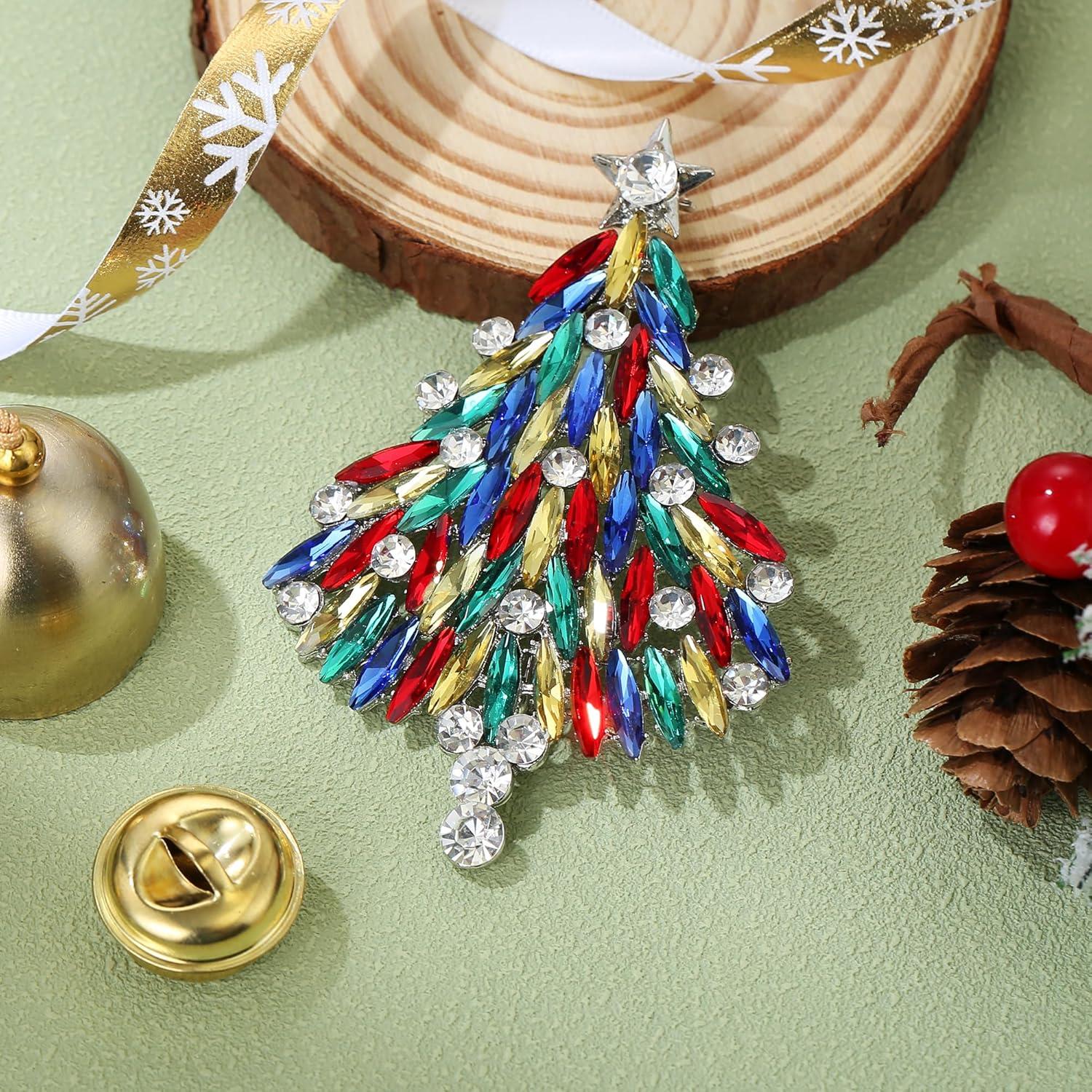 imageBriLove Merry Christmas Tree Brooch Xmas Star Rhinestone Marquise Decorative Gift for WomenMulticolor SilverTone