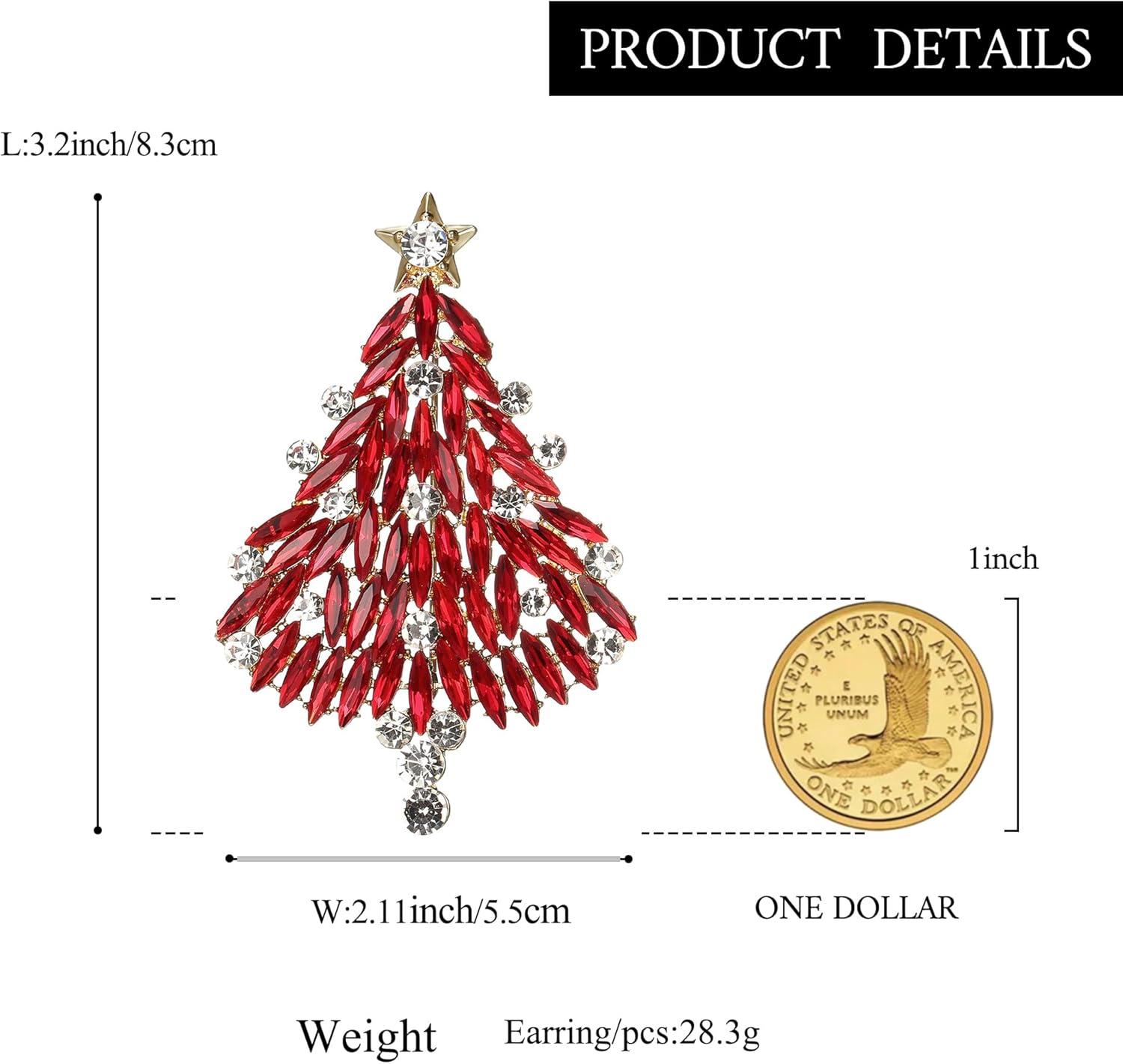 imageBriLove Merry Christmas Tree Brooch Xmas Star Rhinestone Marquise Decorative Gift for WomenRuby Color GoldTone
