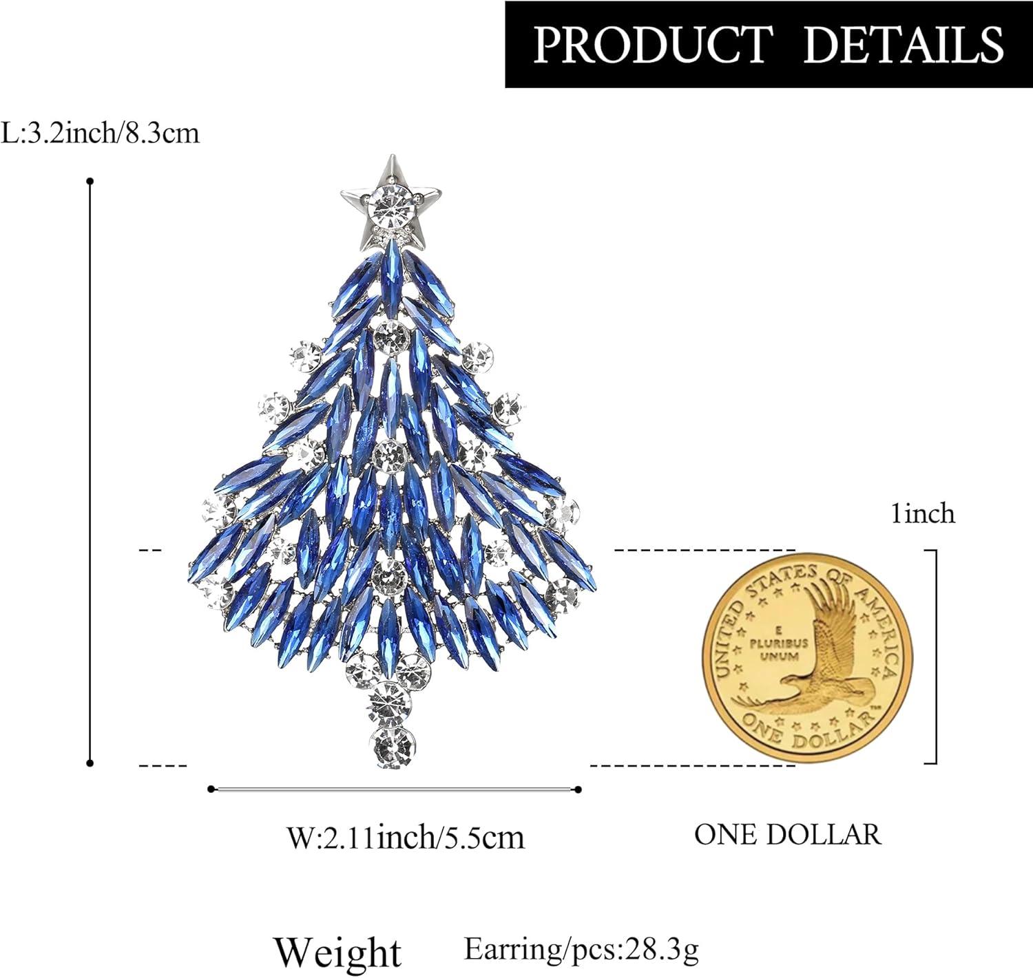 imageBriLove Merry Christmas Tree Brooch Xmas Star Rhinestone Marquise Decorative Gift for WomenSapphire Color SilverTone