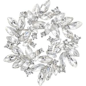 imageBriLove Austrian Crystal Rhinestone Elegant Flower Marquise Wreath Brooches for WomenClear SilverTone